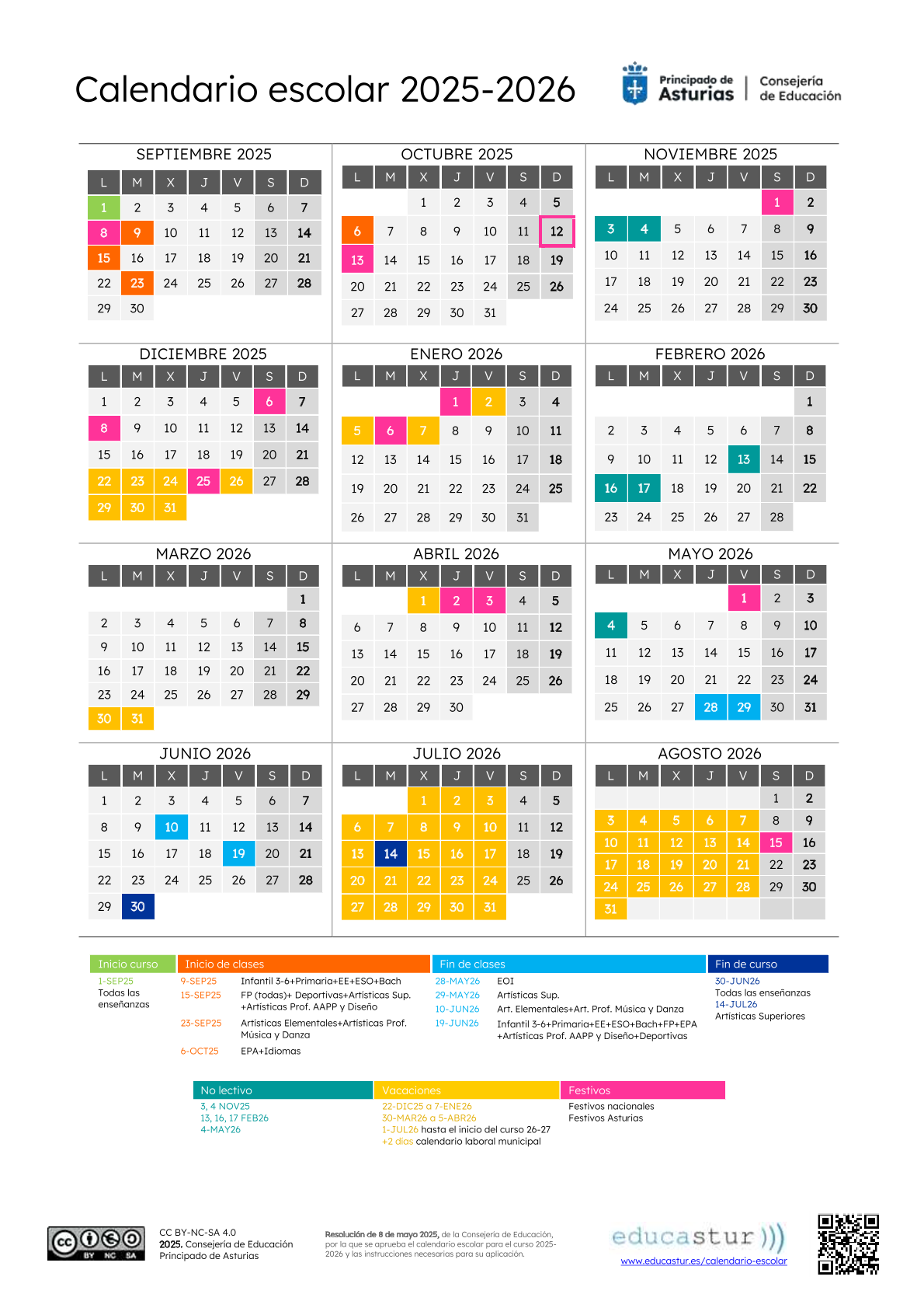 Calendario escolar 2025 2026